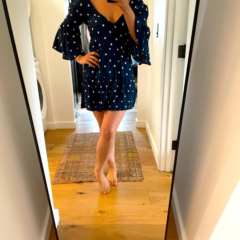 Bell sleeve polkadot mini dress